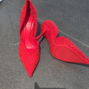 Zara Vibrant Red Textured Heels